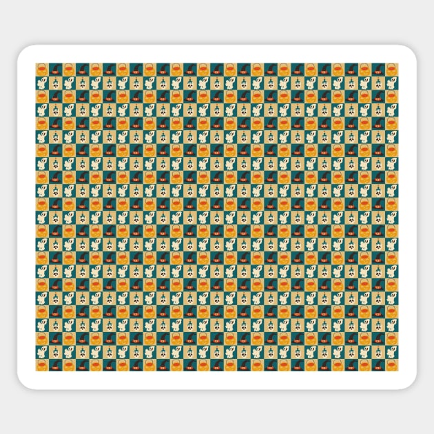 Kawaii Halloween Checkered Pattern Sticker by saradaboru